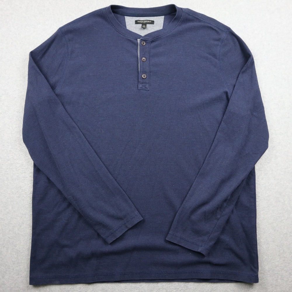 Banana Republic Henley Shirt Mens XXL Tall Navy Blue Waffle Knit Long Sleeve Tee